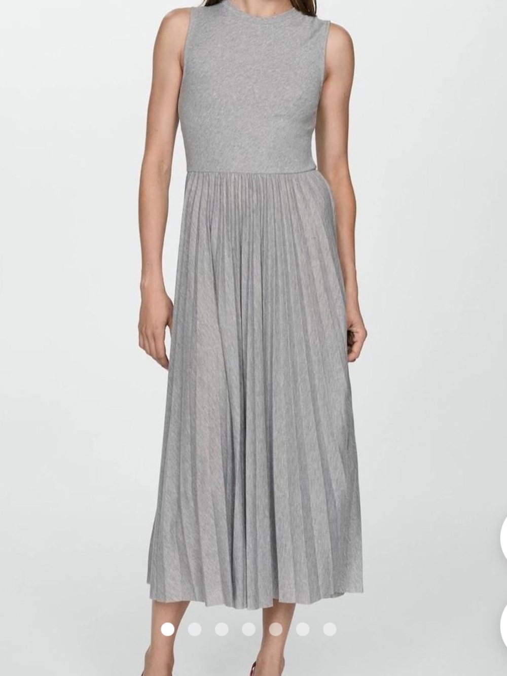 Mango Pleated Long Dress in Light Gray